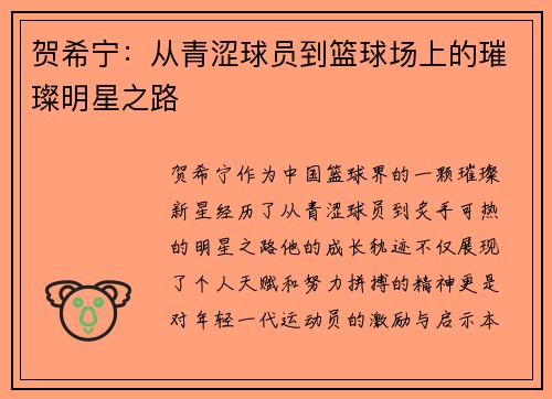 贺希宁：从青涩球员到篮球场上的璀璨明星之路